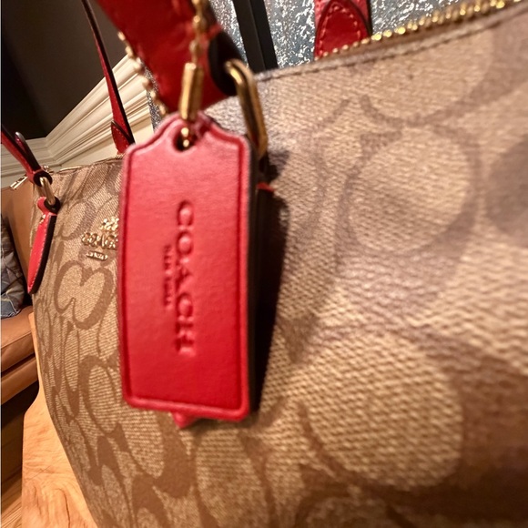 Coach Gallery Tote - Brown Signature Canvas with Red Trim - Picture 5 of 14